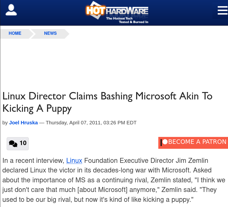 Linux Director Claims Bashing Microsoft Akin To Kicking A Puppy