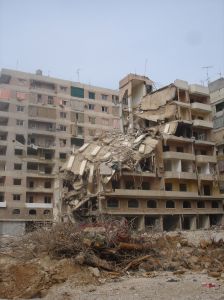 Crushed building